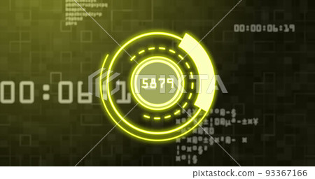 Image of scope scanning over data processing on black background 93367166