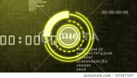 Image of scope scanning over data processing on black background 93367167