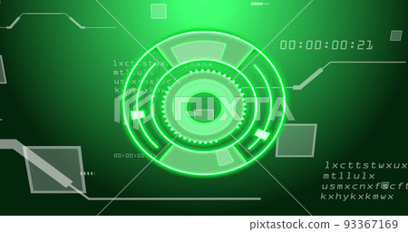 Image of scope scanning over data processing on black background 93367169