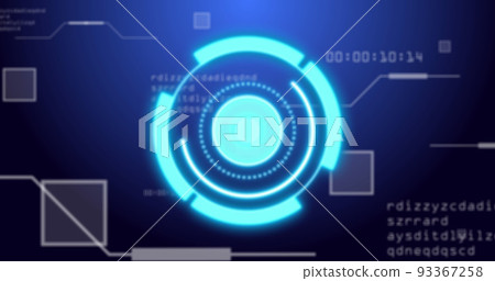 Image of scope scanning over data processing on black background 93367258