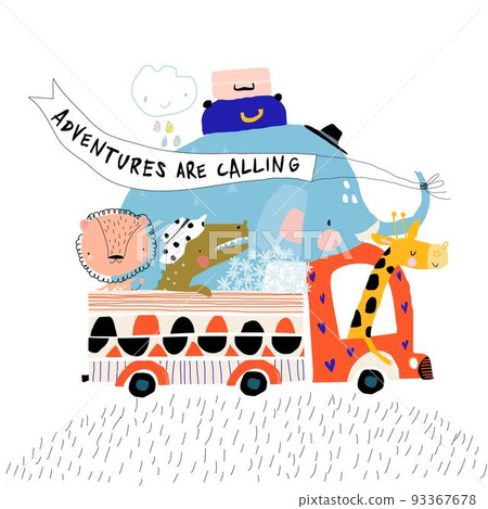 Cute Cartoon Animals traveling by Car Cute Cartoon Animals traveling by Car 93367678