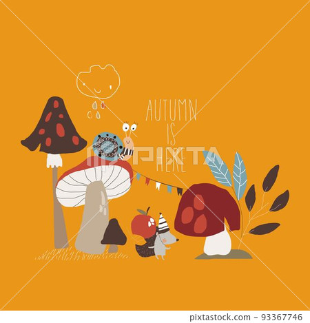 Cute Cartoon Hedgehog and Snail meeting Autumn Cute Cartoon Hedgehog and Snail meeting Autumn 93367746