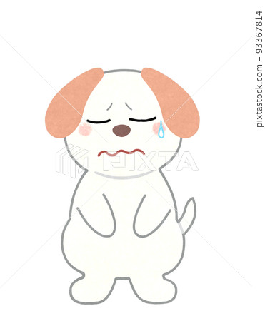 Illustration of a worried dog outline = partial solid line & color white dog 93367814