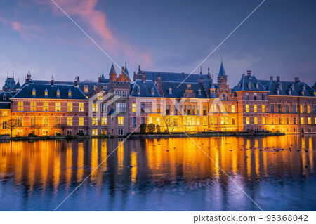 Binnenhof castle (Dutch Parliament) cityscape downtown skyline of  Hague in Netherlands 93368042