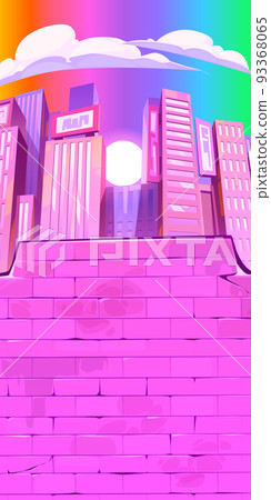 City skyline with skyscrapers, brick wall. clouds City skyline with skyscrapers, brick wall. clouds 93368065