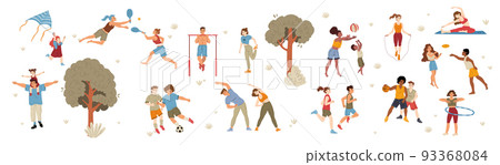 People enjoying outdoor activities, cartoon set People enjoying outdoor activities, cartoon set 93368084