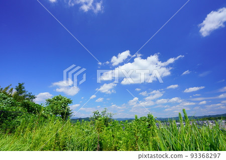 Shiroyamadai distant view from castle ruins park in Kizugawa city, Kyoto, midsummer 93368297