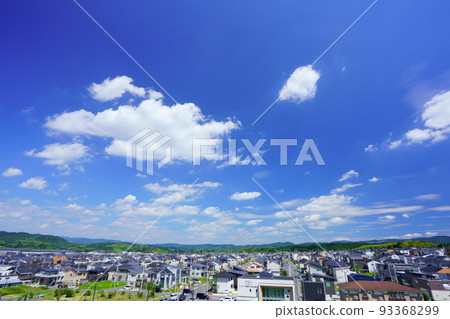 Shiroyamadai distant view from castle ruins park in Kizugawa city, Kyoto, midsummer 93368299