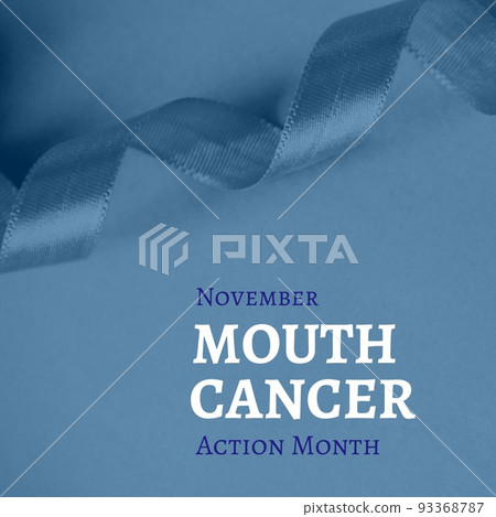 Digital composite image of blue ribbon with november mouth cancer action month text, copy space Digital composite image of blue ribbon with november mouth cancer action month text, copy space 93368787