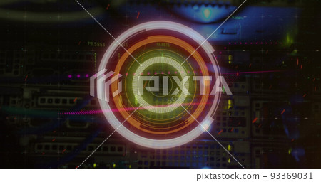Image of scope scanning and data processing over cables in computer server in background 93369031