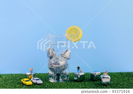 creative summer photo of ice, blue background 93371916