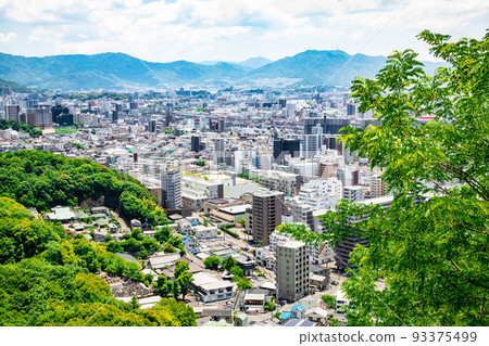This is a view of the eastern side of Hiroshima City from the summit of Mt. Futaba on the north side of Hiroshima Station. You can see the Zoom Zoom Stadium, home of the Carp, on the upper right. 93375499