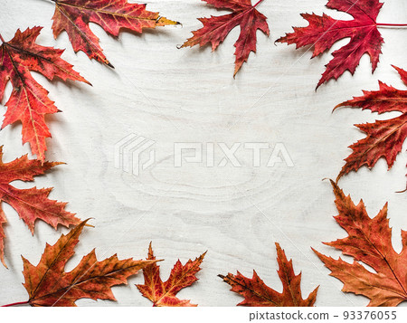 Beautiful greeting card with notepad and yellow leaves Beautiful greeting card with notepad and yellow leaves 93376055