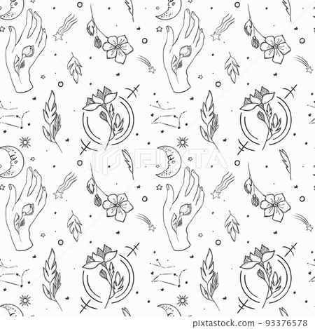 Esoteric symbols with the moon and the sun. Celestial signs. Esoteric symbols with the moon and the sun. Celestial signs. 93376578