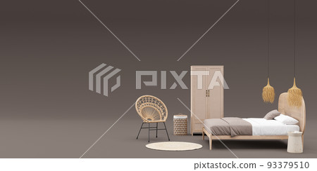 Banner with boho style bedroom furniture and copy space for your advertisement text or logo. Furniture store, interior details. Furnishings sale. Interior project. Template with free space. 3d render. Banner with boho style bedroom furniture and copy space for your advertisement text or logo. Furniture store, interior details. Furnishings sale. Interior project. Template with free space. 3d render. 93379510