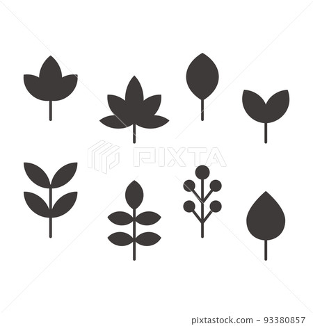 A set of simple maple and leaf silhouettes of various shapes black and white 93380857