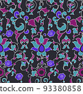 Line art blue damask pattern for fabric design. Modern cover design set. Vector texture. Geometric vector surface.  93380858