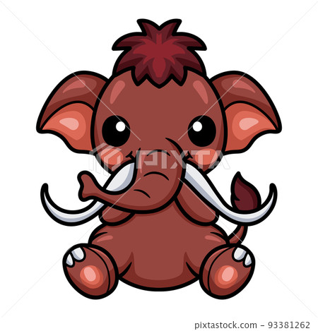 Cute little mammoth cartoon sitting	 93381262