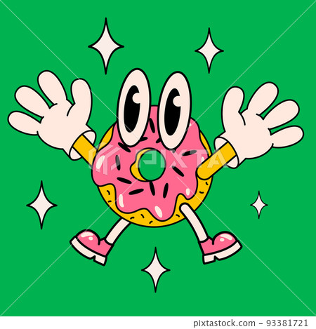 Cartoon vector funny cute donut Comic character 93381721