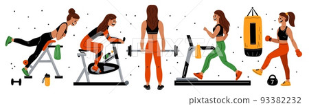 Woman at sport gym. Female workout scenes. Girl - Stock Illustration  [93382232] - PIXTA