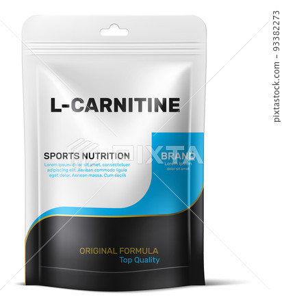 L-carnitine pack mockup. Fitness training supplement pouch 93382273