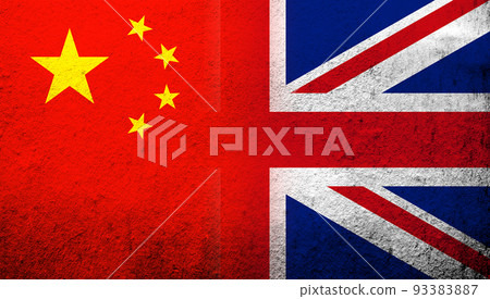 National flag of United Kingdom (Great Britain) Union Jack with Republic of China National flag. Grunge background National flag of United Kingdom (Great Britain) Union Jack with Republic of China National flag. Grunge background 93383887
