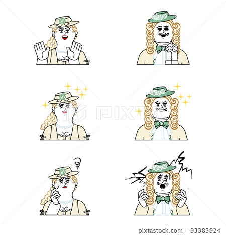 Men and women in medieval aristocratic style_Facial expression set Men and women in medieval aristocratic style_Facial expression set 93383924