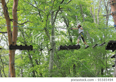 女小學生（7 歲）在樹上玩田徑 93385494