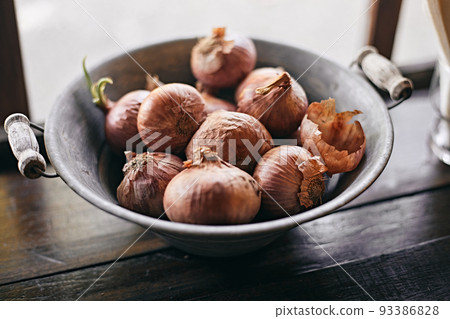 Close Up Of Onions On Table Close Up Of Onions On Table 93386828