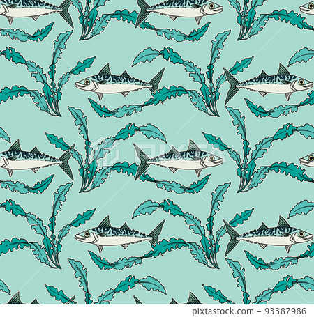 Mackerel and seaweed seamless pattern Mackerel and seaweed seamless pattern 93387986