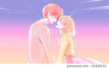 Happy man and woman autumn dusk 93388531