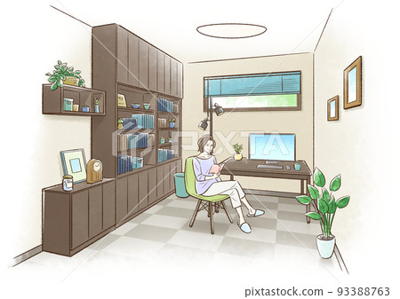 中年婦女在書房看書 93388763