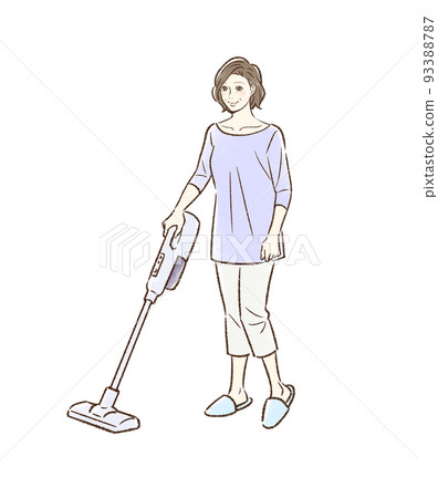 Middle-aged woman vacuuming Middle-aged woman vacuuming 93388787