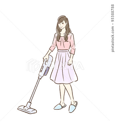 A young lady wearing a vacuum cleaner A young lady wearing a vacuum cleaner 93388788