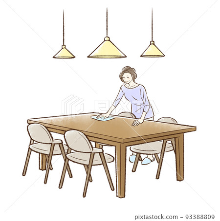 Middle-aged woman wiping the table_no background 1 93388809