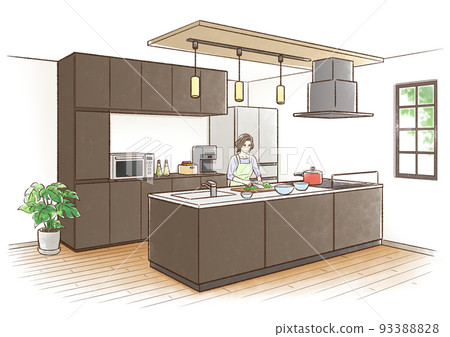 Middle-aged woman cooking in the kitchen 93388828