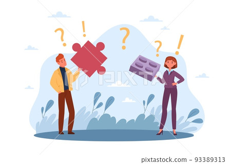 Misunderstanding, couple disagreements, different professional opinions. Man and woman various points view. Dialogue or conversation, people communication. Vector cartoon flat concept 93389313