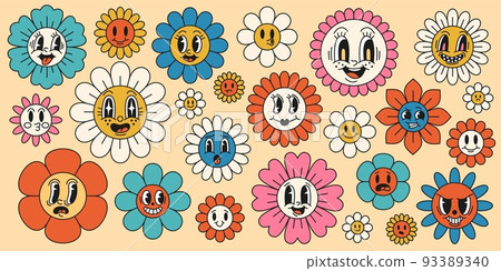 Groovy Flowers Pattern Retro Seventies Floral Seamless Pattern with Smiling  Face Flowers Stock Illustration  Illustration of decor cute 247177681