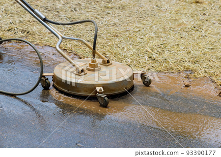 A road flusher is used for street cleaning, equipped with high pressure pumps and specialized flushing heads for the purpose of cleaning streets. 93390177