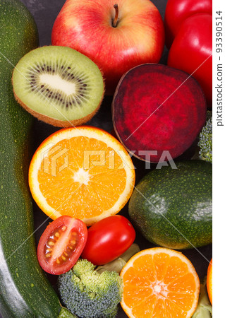 Fruits with vegetables, nutritious dessert containing minerals and vitamins Fruits with vegetables, nutritious dessert containing minerals and vitamins 93390514