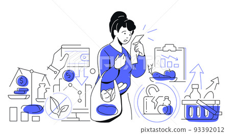 Growing food prices - colorful line design style illustration Growing food prices - colorful line design style illustration 93392012