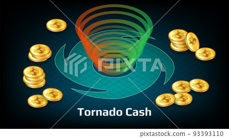 Tornado Cash banner in isometric view with Bitcoin BTC coins and text on dark background.Tornado Cash is service for confidential transfer of cryptocurrency. Tornado Cash banner in isometric view with Bitcoin BTC coins and text on dark background.Tornado Cash is service for confidential transfer of cryptocurrency. 93393110