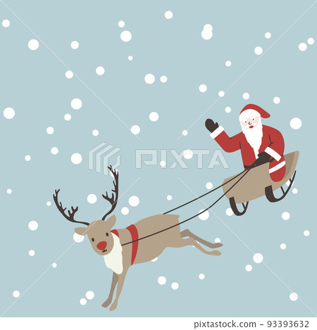 馴鹿在雪地里和聖誕老人拉著雪橇 93393632
