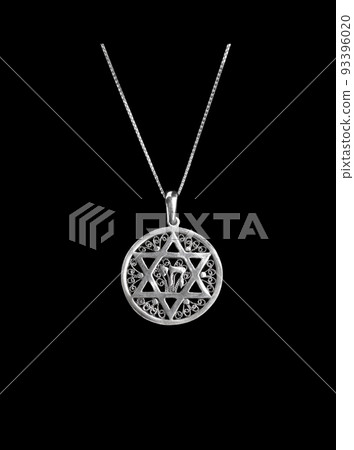 Silver Star of David Pendant isolated on black background. 93396020
