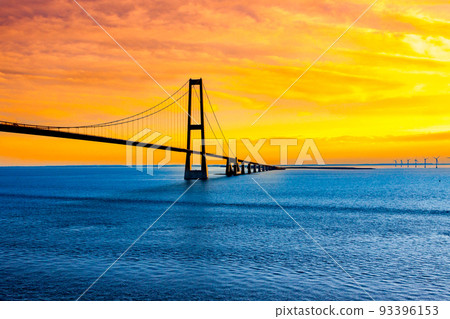 Great Belt Suspension Bridge at Sunset, Denmark Great Belt Suspension Bridge at Sunset, Denmark 93396153