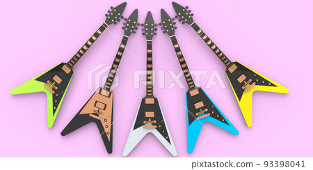 Set of electric acoustic guitar isolated on pink background. 93398041