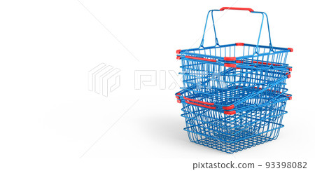 Stavk of metal wire basket from supermarket for online shopping on white. Stavk of metal wire basket from supermarket for online shopping on white. 93398082