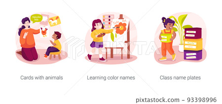 Foreign language study in kindergarten isolated cartoon vector illustration set 93398996