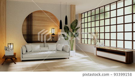 White Sofa japanese on room japan tropical desing and tatami mat floor.3D rendering White Sofa japanese on room japan tropical desing and tatami mat floor.3D rendering 93399158
