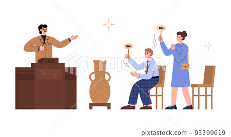 Art auction occasion of public sale flat vector illustration isolated. 93399619